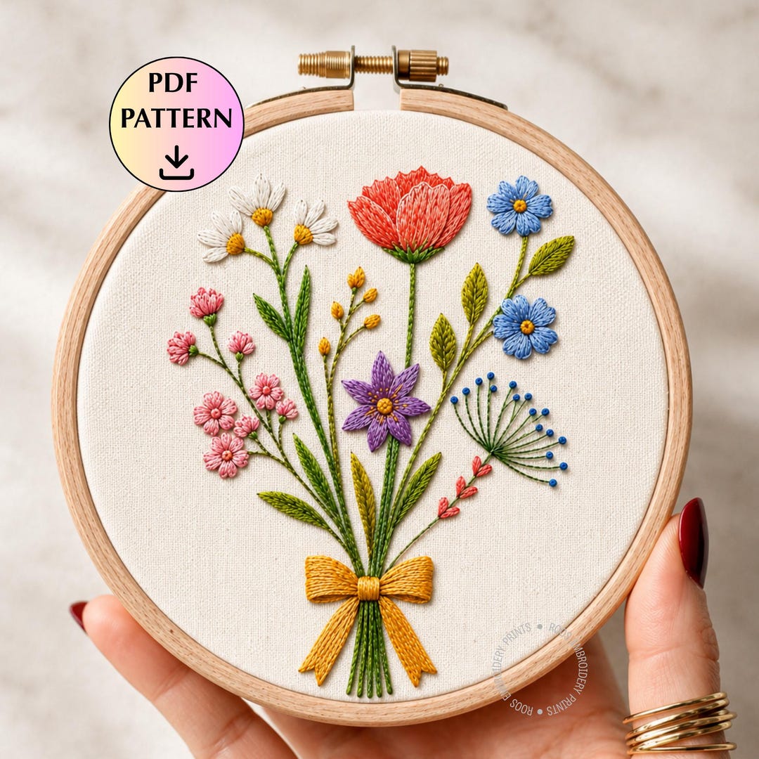 Wildflower Meadow Embroidery Pattern PDF, Botanical Floral Hoop Design ...