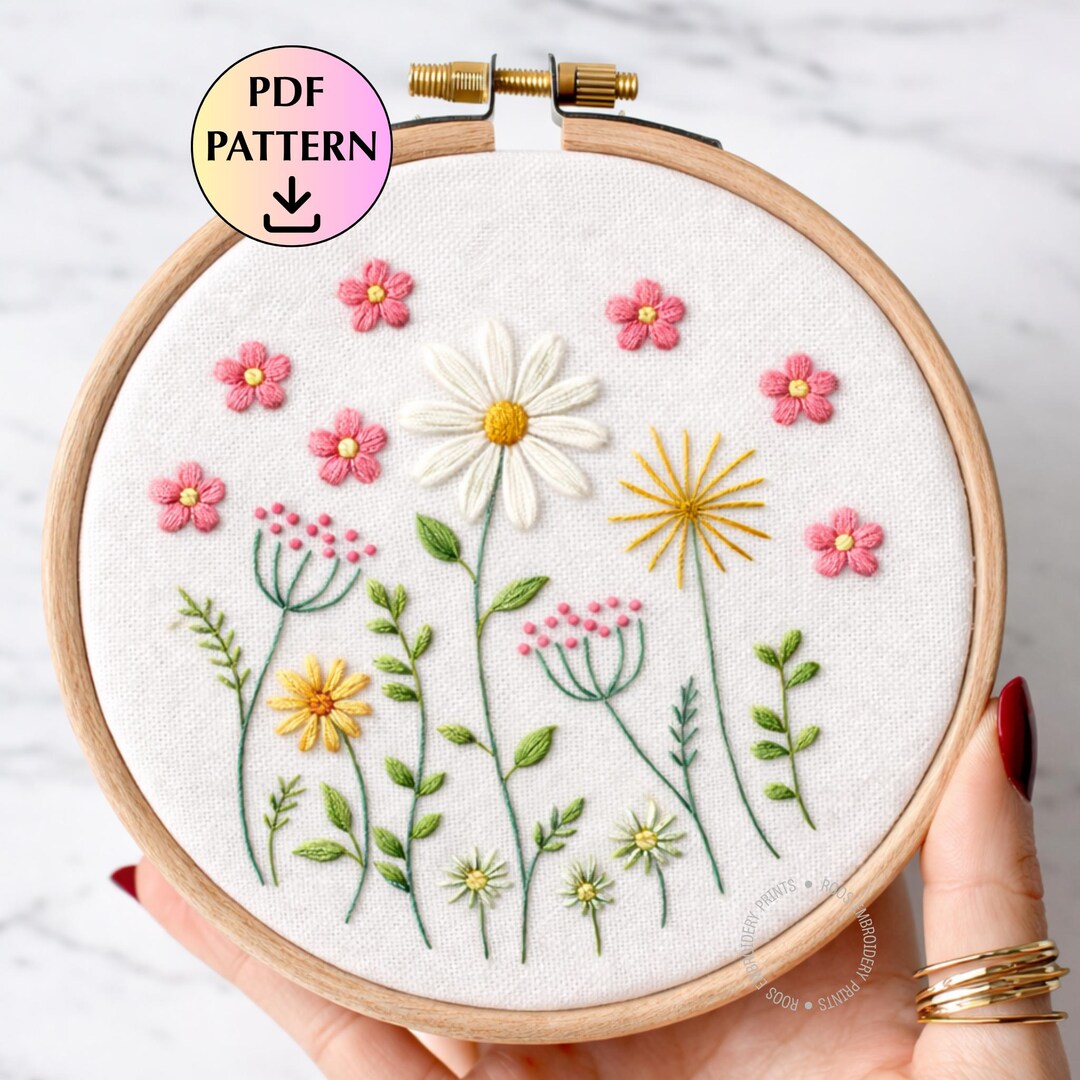 Wildflower Meadow Embroidery Pattern PDF, Botanical Floral Hoop Design ...