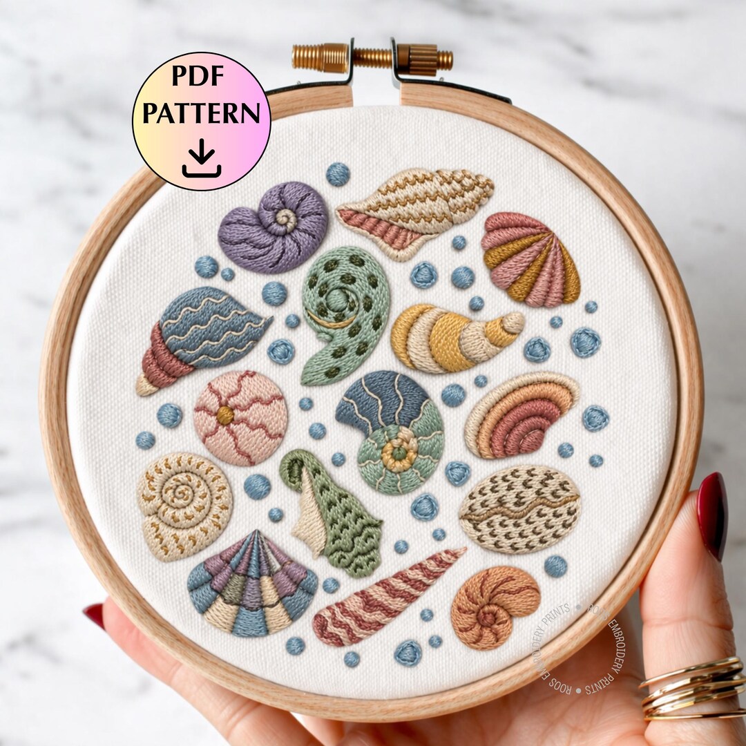 Seashell Embrioder Seashell Hand Embroidery Pattern, Coastal Decor, Summer Crafts PDF ...