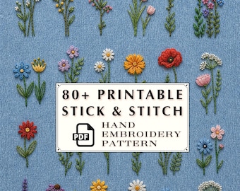 80+ Mini Wildflower Hand Embroidery Pattern, Botanical Line Art PDF, Beginner DIY Floral Stick & Stitch, Summer Bloom Embroidery Printable