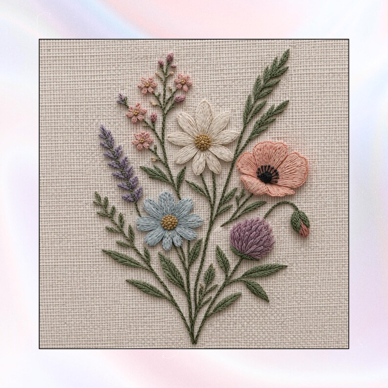 Wildflower Meadow Embroidery Pattern PDF, Botanical Floral Hoop Design ...