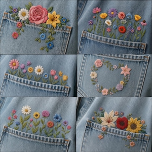 120+ Floral Hand Embroidery Pattern PDF, Floral Embroidery for Denim Jeans & Jacket Bundle, DIY Denim Pockets Pattern, Stick and Stitch image 5
