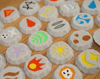 RuneScape Runen Custom Gamer Geschenk Magie Rune Schlüsselanhänger Magnet Set Schreibtisch Dekor Display Accessoire, Air Blood Death Cosmic Natur Rune Sammlerstück