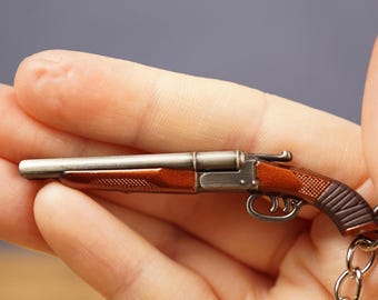 Schrotflinte Schlüsselanhänger 12GA Double Barrel Mini Gamer Waffe Schlüsselanhänger: FPS Videospiel Fan Geschenk, Taktischer Rucksack Anhänger, Zombie Survival Accessoire