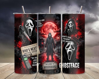 Scary Movie Killer Halloween Tumbler Wrap, Masked Slasher Blood Moon 20oz Skinny Sublimation PNG, Horror Design