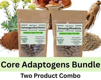 Lot de base d'adaptogènes - Panax Ginseng-Rhodiola rosea/Ashwagandha- Combo Reishi - Gélules à base de plantes