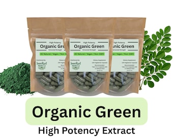 Vert biologique - Mélange 50/50 de feuilles de moringa biologiques et de spiruline biologique - Gélules à base de plantes - Haute puissance - Micronutriments - Super aliment