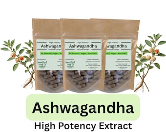 Ashwagandah - Gélules à base de plantes - Extrait haute puissance 10x - Adaptogène SANS OGM - Supplément à base de plantes