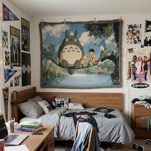 Manta tejida de Totoro de Ghibli / Manta tejida a mano 100% algodón, tapiz de pared de anime imagen 4