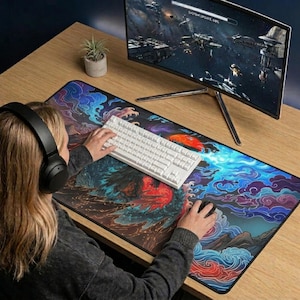 Godzilla Desk Mat,Anime Mouse Pad, Japanese Wave Art, Gaming Desk Pad, Kaiju Keyboard Mat, Otaku Gamer Gift image 10