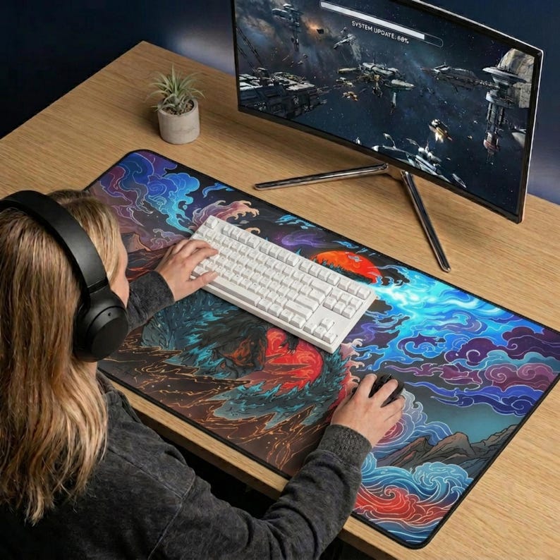 Godzilla Desk Mat,Anime Mouse Pad, Japanese Wave Art, Gaming Desk Pad, Kaiju Keyboard Mat, Otaku Gamer Gift image 10
