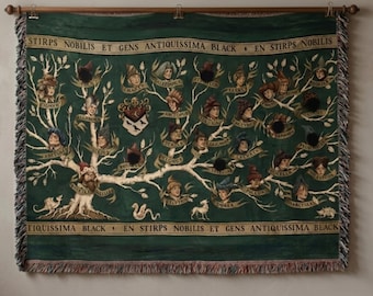 Black Family Tree Woven Blanket Tapestry, Sirius Family Crest Throw, Dark Academia Decor, Magical Medieval Fantasy Art, 100% Cotton Gift