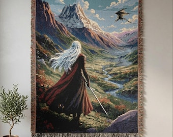 Manon and Abraxos Woven Blanket, Throne of Glass Inspired Throw, Fantasy Bookish Gift for SJM Fans, Manon Blackbeak Aelin Rowan Decor