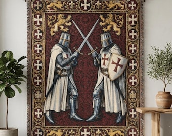Tempelritter Kreuzritter Design Gewebte Decke | Mittelalterlicher Wandbehang, Rotes Kreuz Dekor