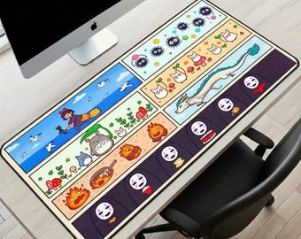Studio Ghibli Character Desk Mat, Cute Anime Mouse Pad, Kawaii Gaming Desk Pad, Spirited Away, Totoro, Calcifer, Kiki, No-Face