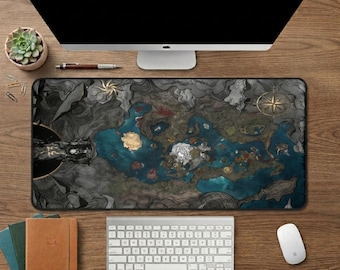 Expedition 33 Map Desk Mat, Clair Obscur Expedition 33 Gaming Mouse Pad, Dark Fantasy World Map Office Decor, Large Aesthetic XL Mat