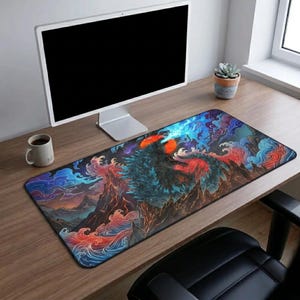 Godzilla Desk Mat,Anime Mouse Pad, Japanese Wave Art, Gaming Desk Pad, Kaiju Keyboard Mat, Otaku Gamer Gift image 4