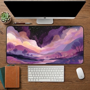 Alfombrilla de escritorio Galaxia Púrpura, Alfombrilla de ratón Celestial, Alfombrilla de escritorio para juegos Noche Estrellada, Accesorios de escritorio Paisaje Fantástico
