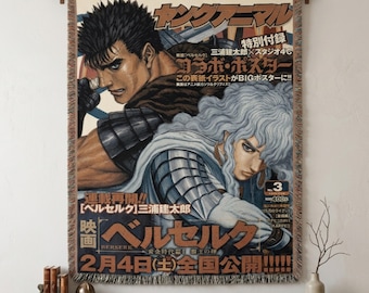 Berserk Guts Griffith Woven Blanket, Dark Fantasy Anime Tapestry Wall Hanging, 100% Cotton Manga Wall Art, Japanese Aesthetic Room Decor