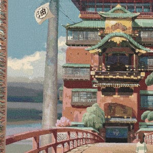 Spirited Away Bathhouse Woven Blanket - Studio Ghibli Anime Throw - Chihiro Inspired Cotton Tapestry Wall Art Gift image 8