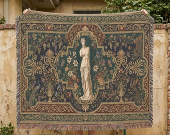 Klassische Venus Webdecke, Jacquard Gobelin Überwurf, Academia Dekor, Vintage Barock Blumen Baumwolldecke