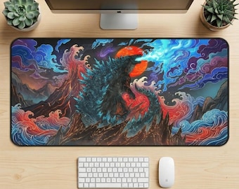 Godzilla Desk Mat,Anime Mouse Pad, Japanese Wave Art, Gaming Desk Pad, Kaiju Keyboard Mat, Otaku Gamer Gift