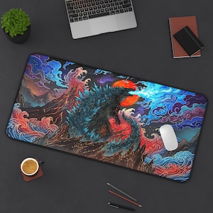 Godzilla Desk Mat,Anime Mouse Pad, Japanese Wave Art, Gaming Desk Pad, Kaiju Keyboard Mat, Otaku Gamer Gift image 5