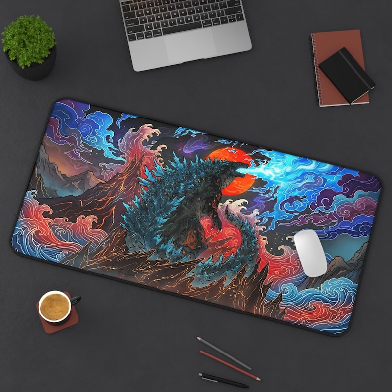 Godzilla Desk Mat,Anime Mouse Pad, Japanese Wave Art, Gaming Desk Pad, Kaiju Keyboard Mat, Otaku Gamer Gift image 5