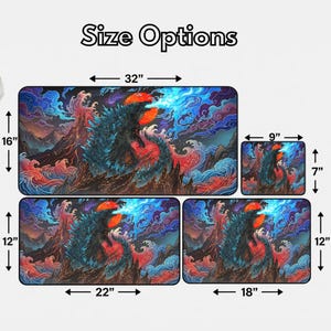 Godzilla Desk Mat,Anime Mouse Pad, Japanese Wave Art, Gaming Desk Pad, Kaiju Keyboard Mat, Otaku Gamer Gift image 3