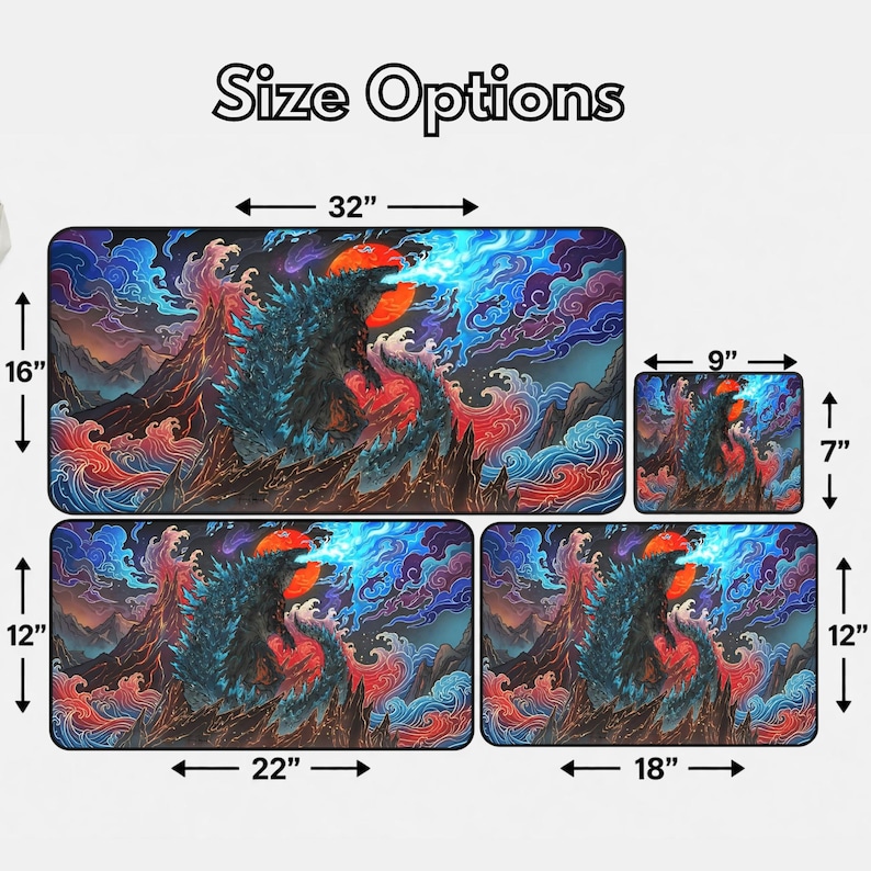Godzilla Desk Mat,Anime Mouse Pad, Japanese Wave Art, Gaming Desk Pad, Kaiju Keyboard Mat, Otaku Gamer Gift image 3