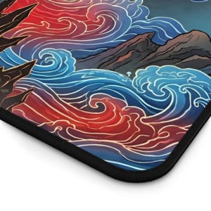Godzilla Desk Mat,Anime Mouse Pad, Japanese Wave Art, Gaming Desk Pad, Kaiju Keyboard Mat, Otaku Gamer Gift image 6