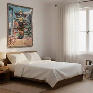 Spirited Away Bathhouse Woven Blanket - Studio Ghibli Anime Throw - Chihiro Inspired Cotton Tapestry Wall Art Gift image 7