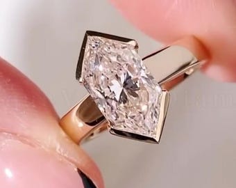 3 CT Niederländischer Marquise-Schliff-Diamant-Verlobungsring, 14K solidem Gold-Halbe Lünette Solitär-Ehering, Tulpen-Korb-gesetzter Versprechensring