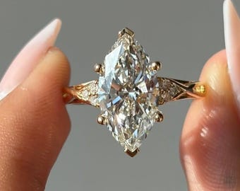 3 CT Marquise Lab Zuchtdiamant Cluster Verlobungsring, 14K Massivgold Twisted Pave Band Ehering, V Prong Infinity Versprechen Ring Geschenk