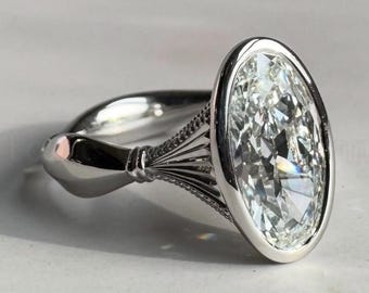 3 CT Moval Cut Labor gewachsener Diamant Verlobungsring, 14K Massivgold Lünette gesetzter Ehering, Vintage Split Schaft Solitär Versprechen Ring Geschenk Sie