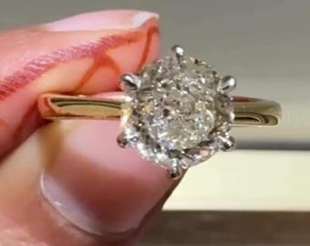 2 CT Portugisischer Diamant-Verlobungsring, 14k Massivgold zweifarbiger Solitär-Ehering, klassisches 6-Stift-Versprechensring Geschenk für Sie
