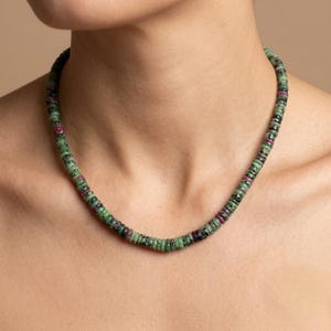 100% Natural Ruby Zoisite Beaded Necklace-6mm Ruby Smooth Heishi Flat Tyre Beads-Healing Jewelry-Birthday Gift