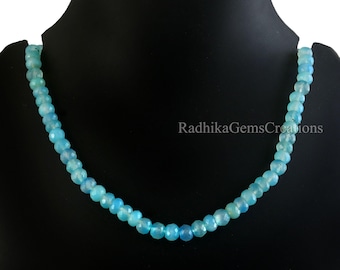 Genuine Blue Calcedony Beaded Necklace, 8mm Chalcedony Faceted Rondelle Beads, Bohemian Necklace, Anniversary Gift