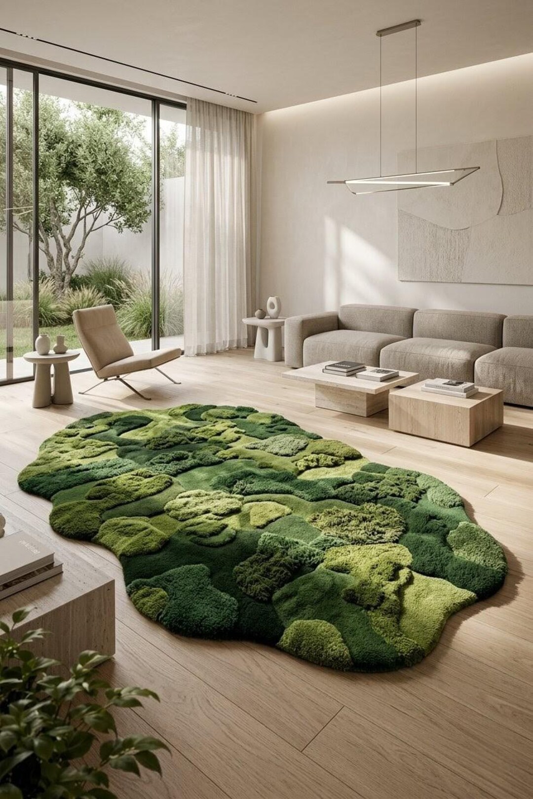 Hand Tufted Moss Rug, Organic Green Abstract Area Rug, Luxury Modern ...