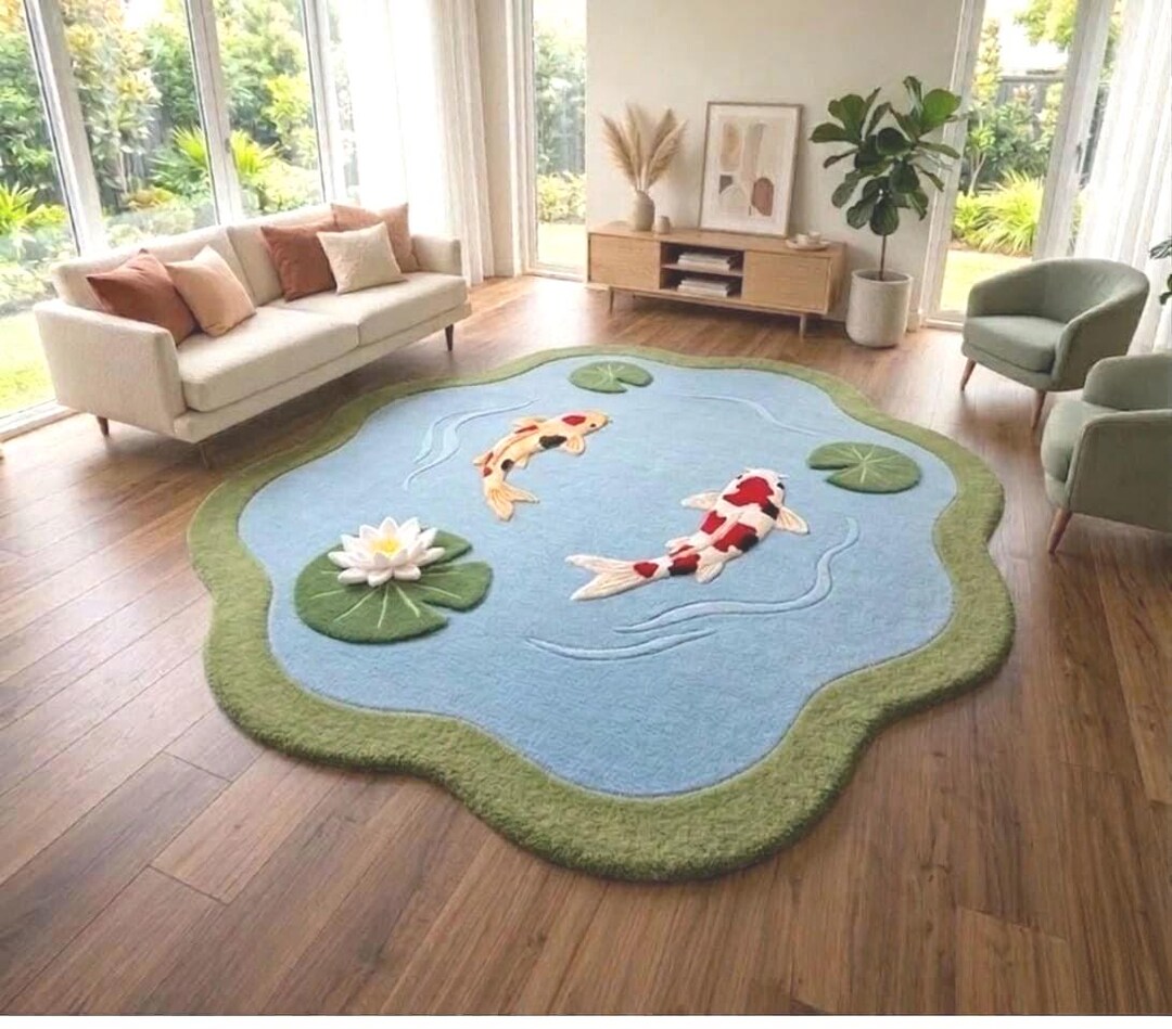 Fish Tuft Rug Handmade Koi Fish Tufted Rug Pond Inspired Area Carpet Home Decor Gift ...