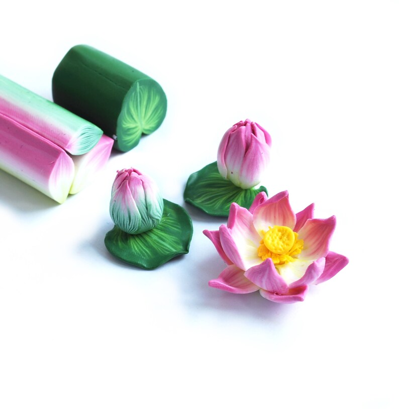 Set of 4 Polymer Clay Water Lily Canes Flower Clay Cane Leaf Etsy