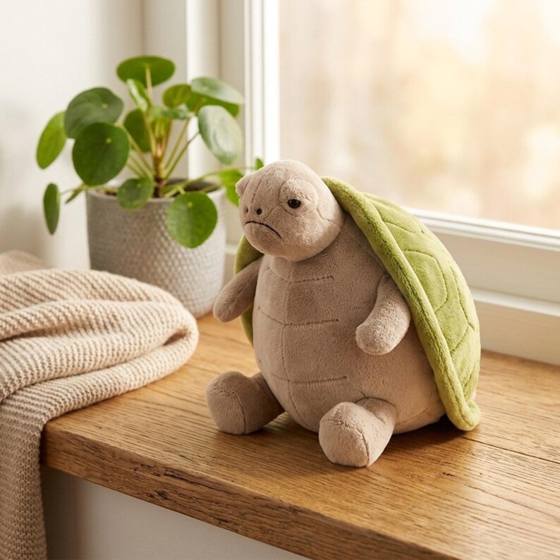 Sad Turtle Plush – Grumpy Stuffed Animal, Emotional Support Toy, Olive ...