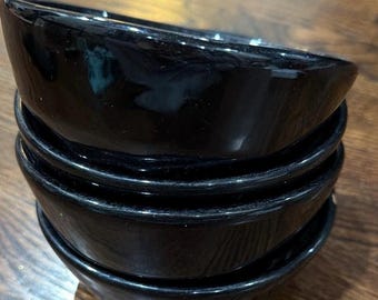 Frankoma Black Pottery Bowl | Collectible Oklahoma USA made, glossy black glaze, terra cotta base