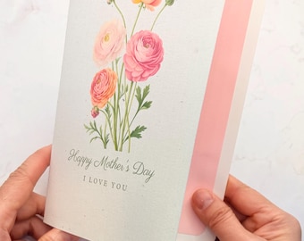 Handmade Watercolor Mother's Day Card - Elegant Floral Mom Birthday Card