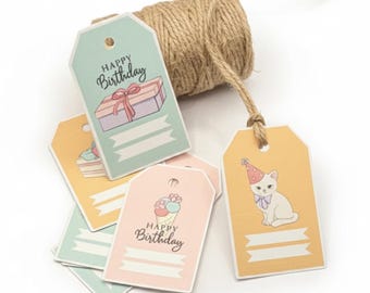 Birthday Gift Tags | Assorted Designs, Hand-Written Labels (Set of 9)