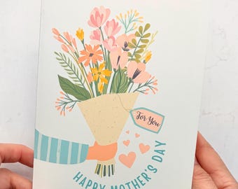 Handmade Watercolor Mother's Day Card - Elegant Floral Mom Birthday Card