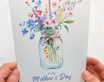 Handmade Watercolor Mother's Day Card - Elegant Floral Mom Birthday Card