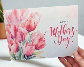 Handmade Watercolor Mother's Day Card - Elegant Floral Mom Birthday Card