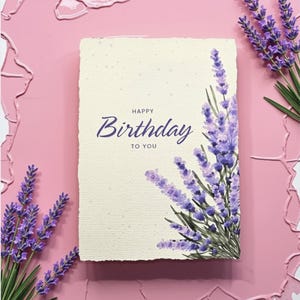 Watercolor Purple Lilac Birthday Card Corner Floral Botanical Note Deckled Edge Or Linen
