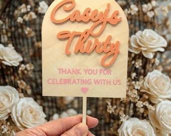 Personalized Plywood  Acrylic Name Cake Topper and Pink Vinyl Decal type